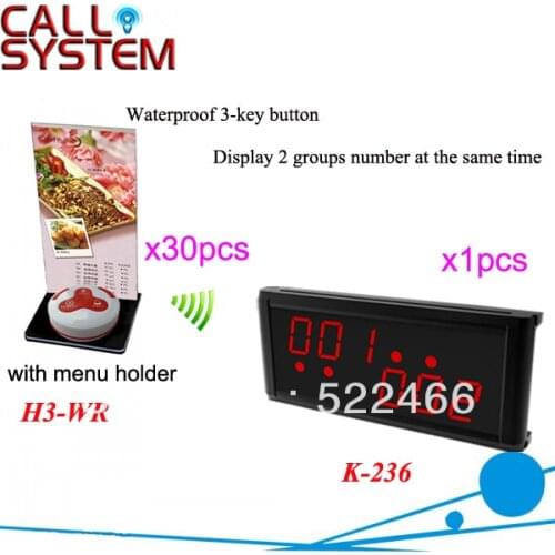 Wireless Service Call System K-236+H3-WR+H with 3-key button and led display for restaurant equipment DHL free shipping