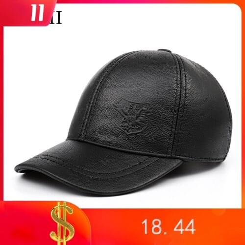 2020 Spring Autumn Genuine Leather Baseball Cap Men Brand New Warm Real Cow Leather CapsAdjustable 55Cm -60cm Hats H1110