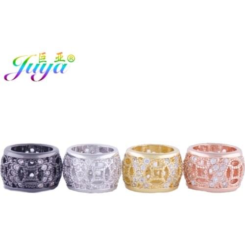 Juya Popular Design Micro Pave Shining Cubic Zirconia Big Hole Hollow Spacer Charm Beads For Natural Stones Jewelry Making