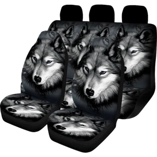 Aimaao Wolf Print Car Seat Cover Full Set Universal Fit Comfort Bucket Seat and Bench Seat Protectors Fit for Car SUV,Truck