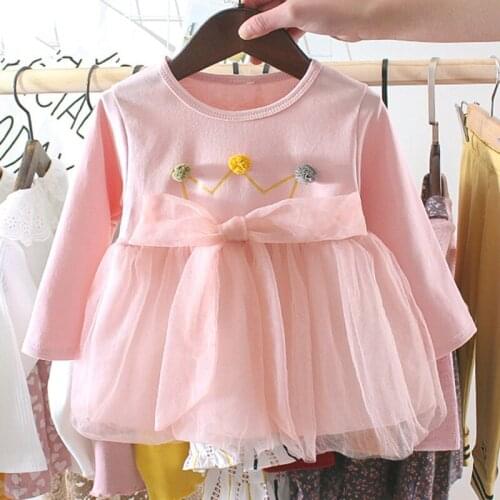 Baby Dress Spring Autumn Baby Girl Clothes New Cute Long-sleeve Mesh Stitching Crown Princess Dress Newborn Clothes