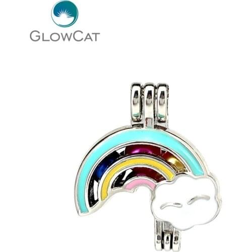 K1205 5pcs/lot Silver Enamel Beauty Fantasy Rainbow Beads Cage Pendant Fairytale Party Essential Oil Diffuser Locket