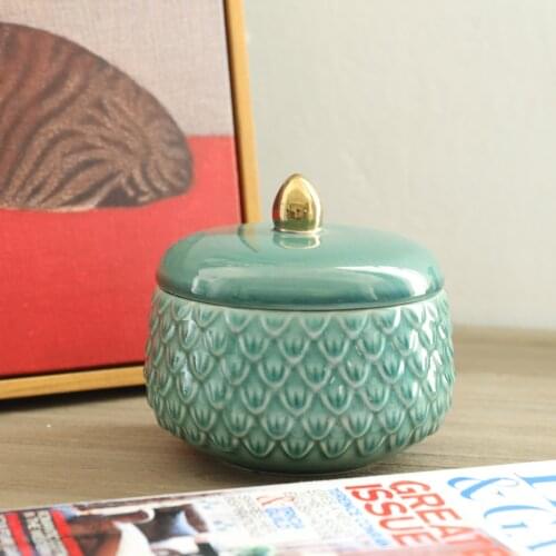 Ceramic Candy Snack Desktop Storage Tank Crackle Glaze Domestic Ornaments