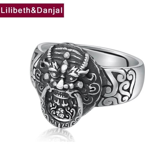 2019 Custom Adjustable Ring 100% Real S990 Sterling Silver jewelry for men women Dragon Lion Blessing Engagement Toe Ring R114