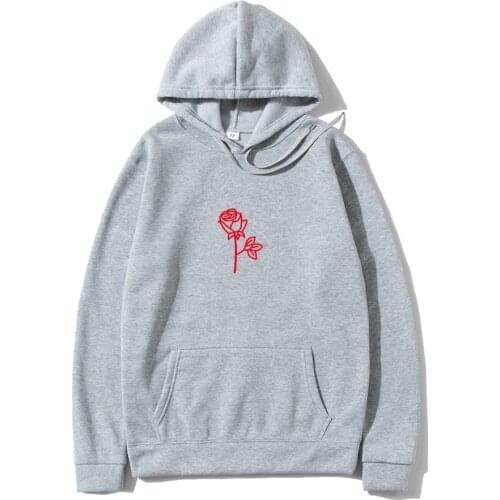 Korean Streetwear Sweatshirt Men Women Casual Pullover Hip Hop Long Sleeve Red Rose Print Hoodies Sportswear Tops Sweat Femme
