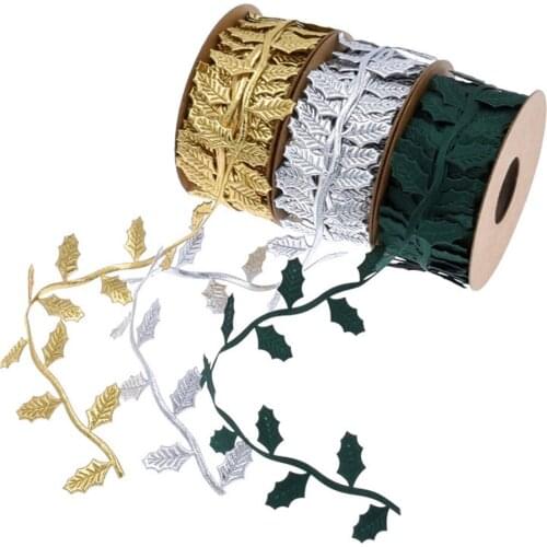 10/3 Meter/Roll Printed Gift Wrap Ribbon Bows Golden Ribbon For Home Party Decorative Handmade DIY Tree Leaf Ribbon For Crafts