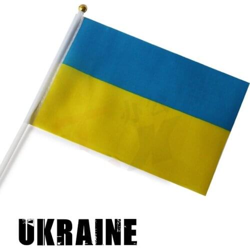 Small Ukraine National Flag 21*14cm # 8 polyester flag hand waving flags with Plastic Flagpoles 10pcs/pack