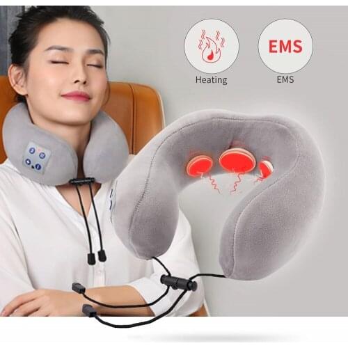 Neck Massage Pillow Travel U-Shape Neck Pillow Electric Neck Massager for Shoulder Cervical Pain Relief on Cart Office Airplane