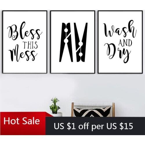 Wash Dry Clothespin Laundry Black White Art Canvas Painting Nordic Posters And Prints Wall Decor Picture For laundry Room Decor