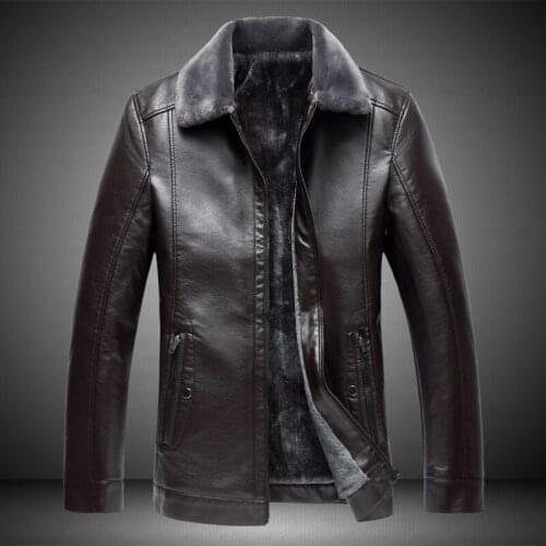 Mens PU Leather Jacket Winter Plus Velvet Thickening Business Mens Slim Jacket, Plus Fertilizer XL Lapel Warm Leather Jacket