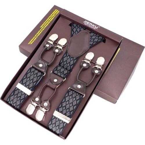 2019 Mens suspenders casual Fashion braces High quality leather suspenders Adjustable 6 clip Belt Strap