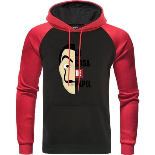 La Casa De Papel Hoodies Costume Face Sweatshirt Mens Raglan Pullover The House of Paper Hoody Men Autumn Tracksuit Streetwear