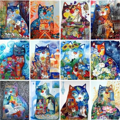 HUACAN Diamond Painting Cat Cartoon 5d Diamond Mosaic Animal Kit Handmade Gift Home Decoration