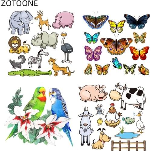 Animal Set Patch Iron on Birds Pig Butterfly Stickers for Clothes Heat Transfer Washable Diy Accessories Cartoon Badge Patches D