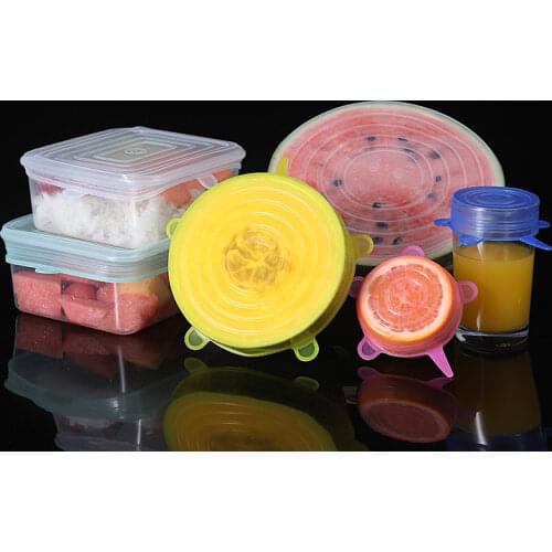 6pcs Rectangle Reusable Silicone Food Cover Stretch Elastic Bowl Lids Universal Kitchen Wrap Seal Fresh Keeping Silicone Caps