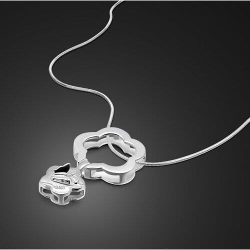 New 100% 925 Sterling Silver 4 styles Pendant Necklace Women Butterfly Clover Heart-shaped Flower Choker Jewelry Gift