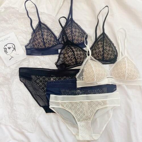 New steel ring-free triangle cup underwear set sexy thin cup summer gathering bra fixed shoulder strap adjusted lingerie set