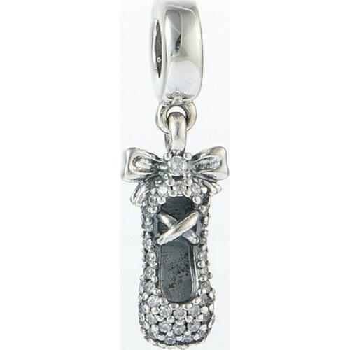 Original 100% 925 Sterling Silver Jewelry Clear CZ Girl Dance Shoe Crystal Charms for Women Bracelets Jewelry Making DIY