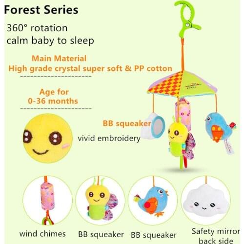 Plush Soft Newborn Baby Mobile Clip Hanging Stroller Crib Cot Carseat Bed Doll Cartoon Toys Cute With Rattle Squeaker Mirror