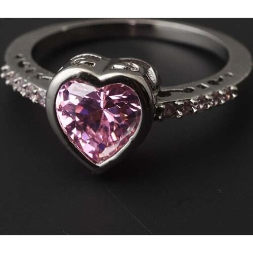 RBNYD Fashion Crystal Heart Shaped Wedding Rings Womens Zircon Engagement Rings Glamour Jewelry Pink White