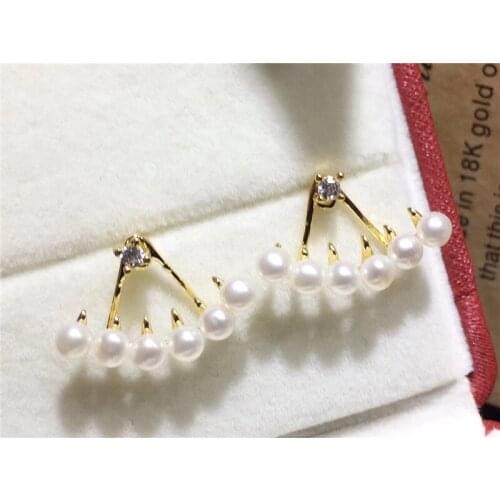 New natural freshwater cultured pearls Tibetan silver good quality pearl 3-5MM earrings wholesale