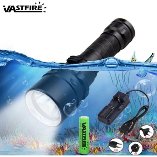 2500 Lumens XM-L T6 LED Diving Scuba Flashlight Torch Underwater 100M Diver Lantern Hand Light+18650 Battery+Battery Charger