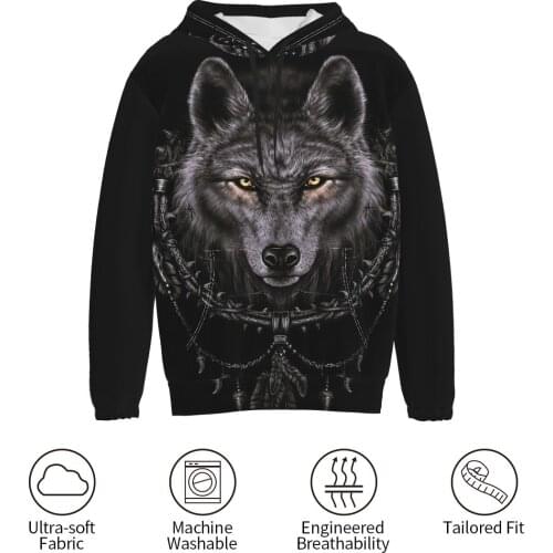 Harajuku Cool Wolf Man Sweatshirt And Hoody Ladies Hooded Printed Casual Pullovers Long Sleeve Spring Autumn Winter Streetwear