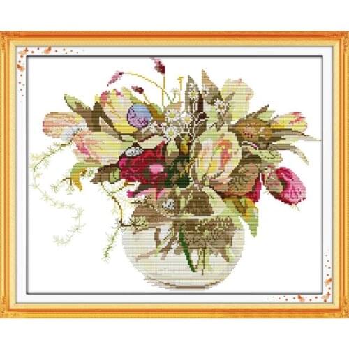 The tulip vase cross stitch kit flower 18ct 14ct 11ct count printed canvas stitching embroidery DIY handmade needlework