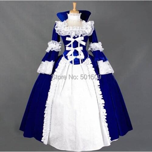 Fan collar royal blue victoria gown medieval dress Renaissance gown queen costume Victorian Gothic/Marie Antoinette/ Belle Ball