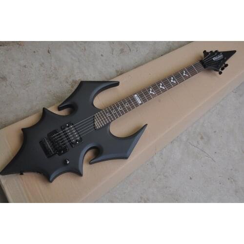 Factory custom unusual shape Bat body Matte black Electric Guitar with Rosewood Fretboard,Bat inlay,Black Hardware in stock 62