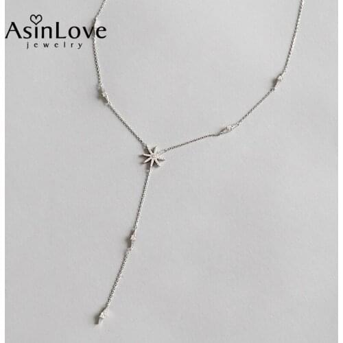 AsinLove 100% Real 925 Sterling Silver Fine Jewelry Micro Zircon Sunflower Necklace for Women Elegant Shining Long Chain New