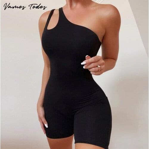 Vamos Todos 2021 Autumn Incline Shoulder Women Jumpsuits Solid One Piece Rompers Womens Playsuit Shorts Sports Women Clothing