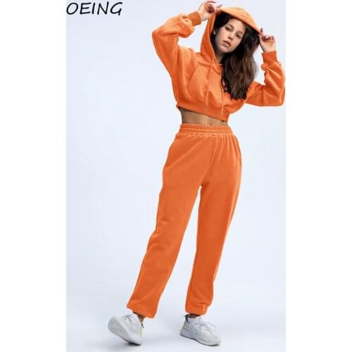 Jogging 2 Piece Set for Women Crop Top Hooded Shirts and Pants Lounge Wear Fitness Suits Long Sleeve