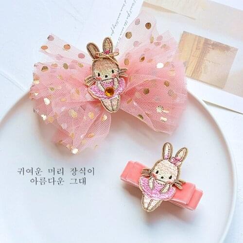 2pcs/Set Cartoon Rabbit Kids Hair Clips Dots Chiffon Bows Girls Hairpin Velvet Cloth Wrapped Barrettes Child Hair Accessories