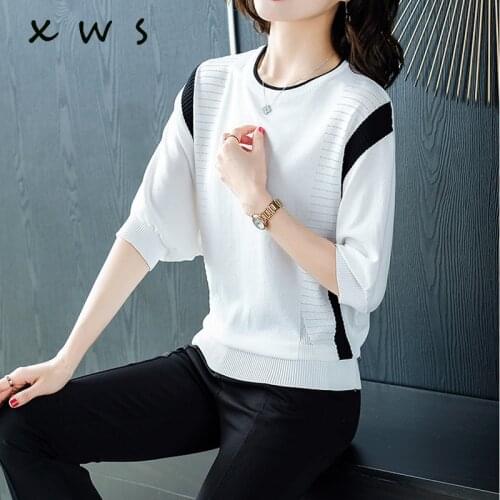 2019 Spring summer Casual batwing Sleeve Pullover Knitted striped Color Loose Thin Women o neck Wear Sweater women jumper