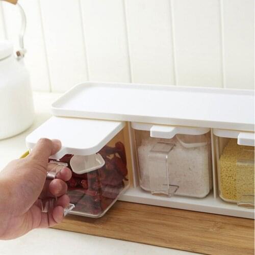 3 Grids Spoon Kitchen With Lid Container Seasoning Box Herb Spices Storage Condiment Jar Cooking Seasoning Box Pattern Random 0