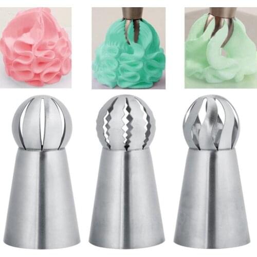 3PC Stainless Steel Russian Ball Torch Nozzles Flower Fondant Icing Piping Tips Cream Pastry Cupcake Decoration Tool For Kitchen