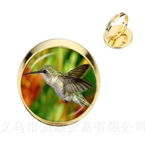 Handmade Accessories Green Hummingbird Rings Birds Art Picture Glass Cabochon Dome Bioshock Infinite Bird Jewelry For Women