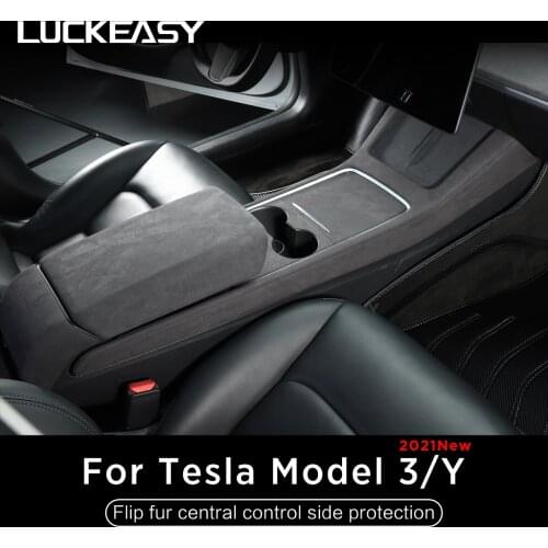 LUCKEASY Car Accessories Interior Modification Turn Fur Central control Stickers For 2021Tesla Model 3 and Model Y
