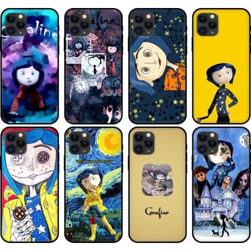 Black tpu case for iphone 5 5s se 2020 6 6s 7 8 plus x 10 XR XS 11 12 mini pro MAX back cover Coraline and the magic door