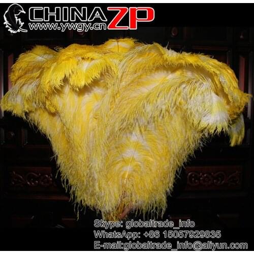 CHINAZP Factory Size 70-75cm (28"-30") 50pcs/lot Good Quality Party Table Decoration Yellow White Striped Large Ostrich Feather