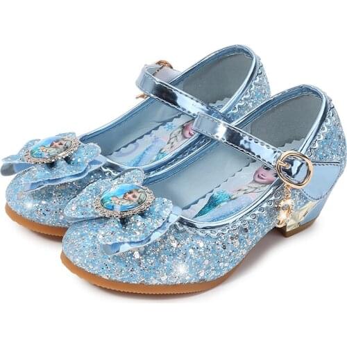 Disney Frozen Children Leather Shoes Elsa Kids Casual Shoes High Heels Girls Princess Elsa Shoes Chaussure Enfants Party Shoes