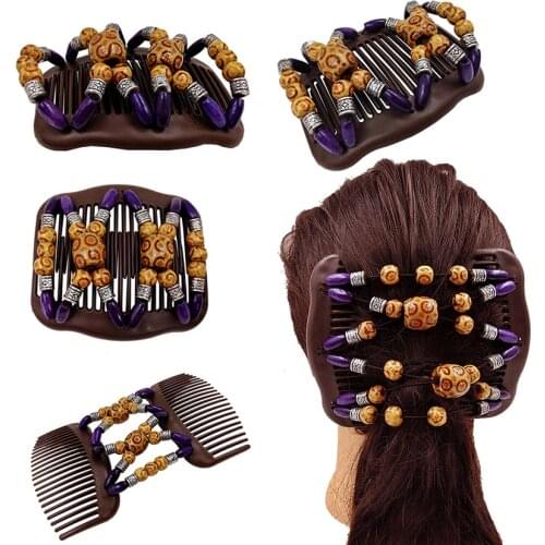 Stretch Beaded Hair Combs Elastic Hair Clips Stretchy Hair Hairpins Double Sides Combs for Women Ladies Girls DIY Hair Styling