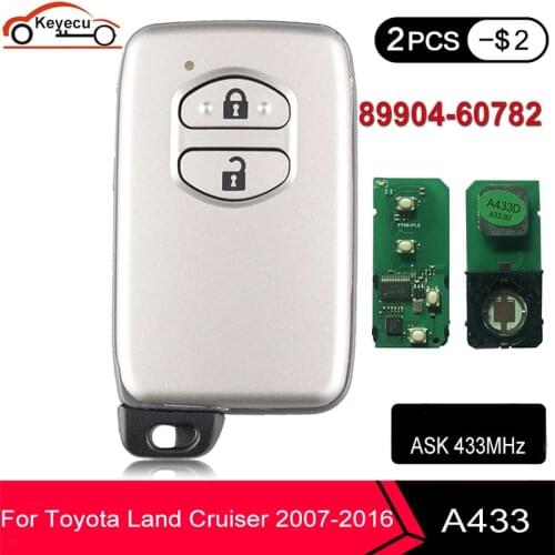 KEYECU Keyless Go 2 Button for Toyota Land Cruiser Prado 2007-2016 Smart Key B53EA P1 98 4D-67 Chip FCC ID: 89904-60782 A433