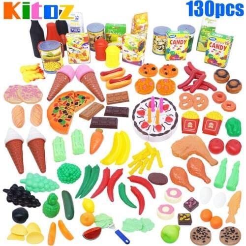 Kitoz 130pcs Food Fruit Cake Vegetable Toy Miniature Pretend Play Set Kitchen Plastic Educational Toy for Kid Boy Girl Children