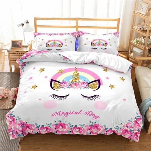 3D Rainbow Color Unicorn Printed Bedding Set Cute Stars Unicorn Duvet Cover Set 3d Printing Home Textile gift Christmas