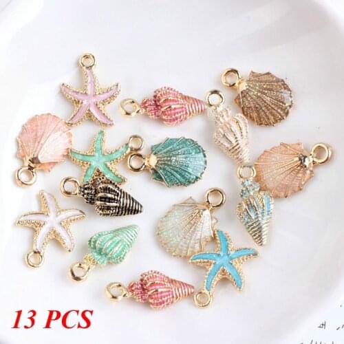 Colorful Conch Sea Shell Charms Ocean Pendants Starfish Anklet Bracelet Necklace Earring DIY Handmade Accessories Craft 10/13Pcs