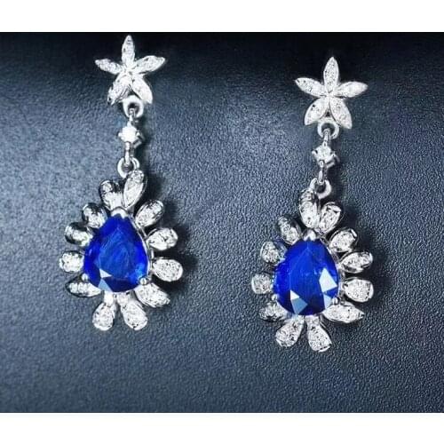 Personality Trend Natural and Real Sapphire Earring 925 Sterling Silver Fine Jewelry For Men Women