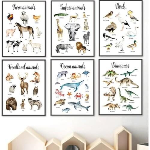 Boys Nordic Art Poster Decor Ocean Land Animal Dinosaurs Canvas Painting Picture Home Decor Nursery Kids Room Wall Art Prints