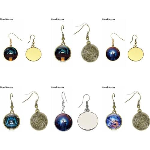 Mendittorosa Stargate Portal Steampunk Jewelry Glass Cabochon Bronze/Silver/Golden Clip Ear Hook Drop Earrings For Women Gift